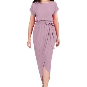 Asymmetrical maxi dress round neck stretchy
